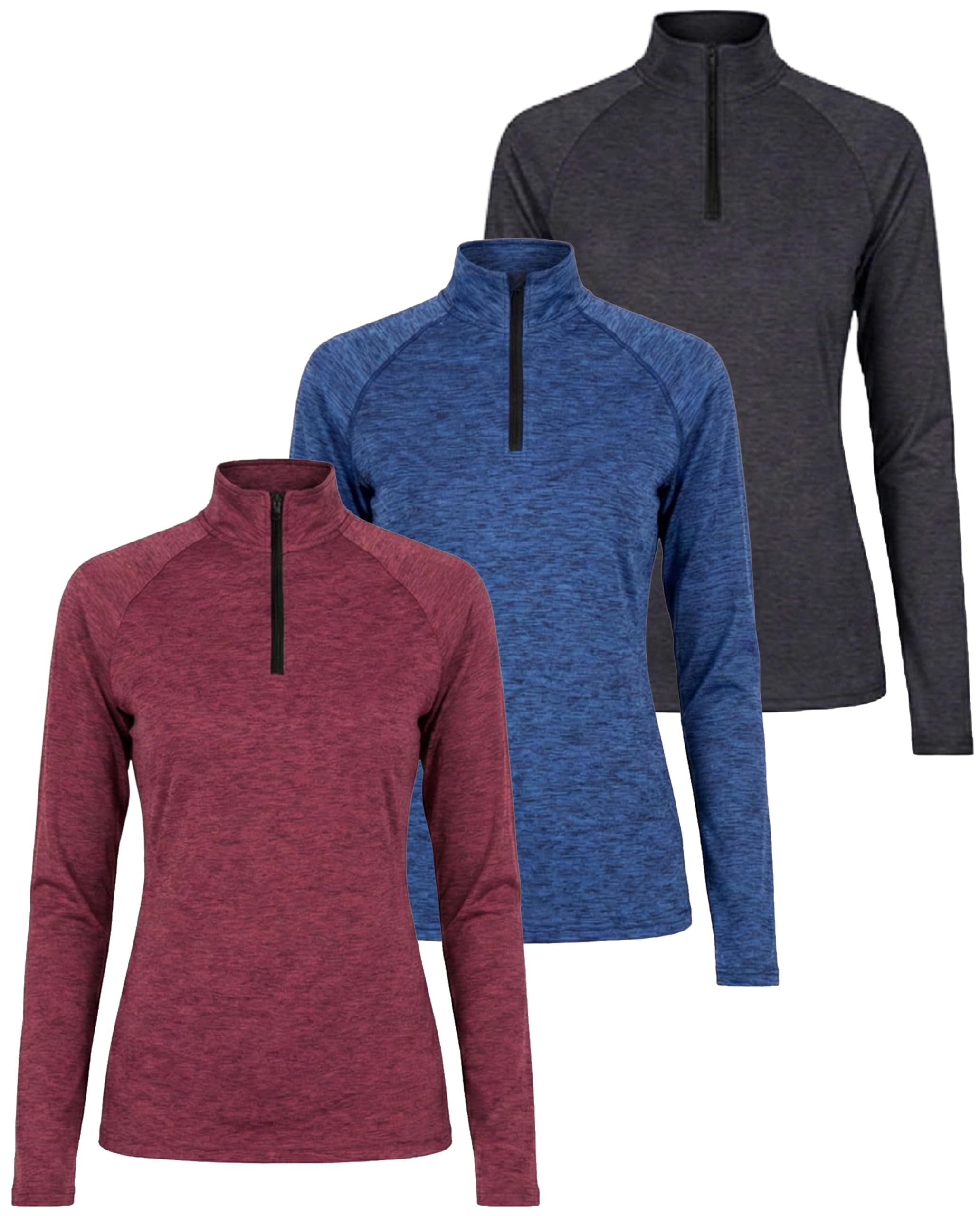 real essentials 3 Pack: Women’s Dry-Fit 1/4 Quarter Zip Pullover Active Athletic Running Yoga Workout Long Sleeve Shirt, Set 5, X-Large-picture-38