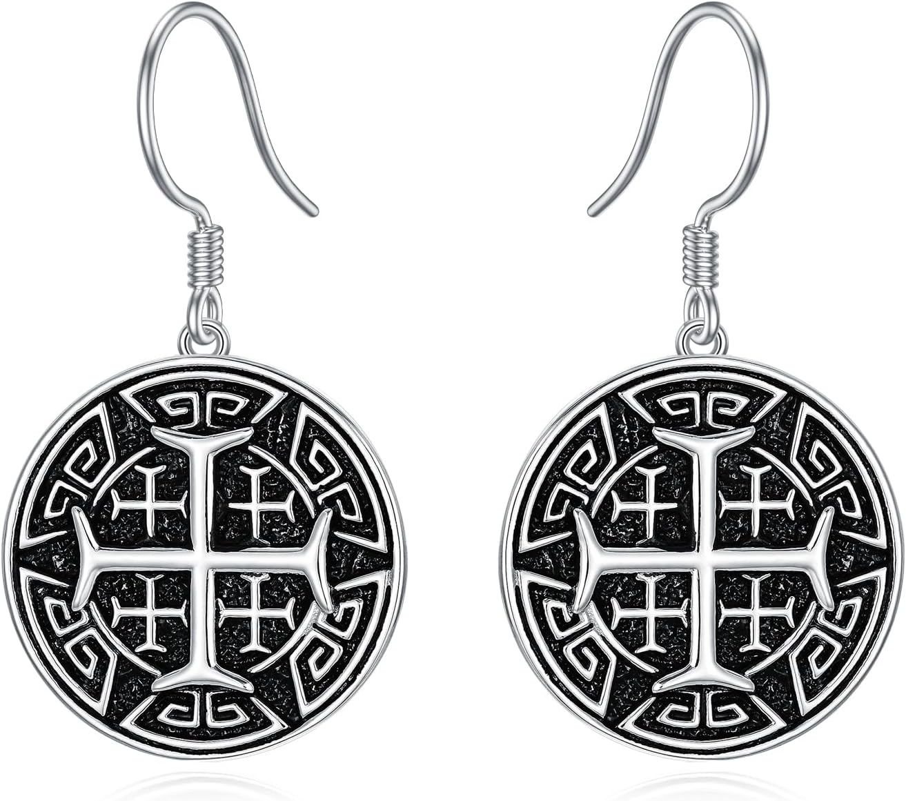 Jerusalem Cross Earrings 925 Sterling Silver Crusaders Jerusalem Cross Dangle Earrings Crusaders Jewelry for Women