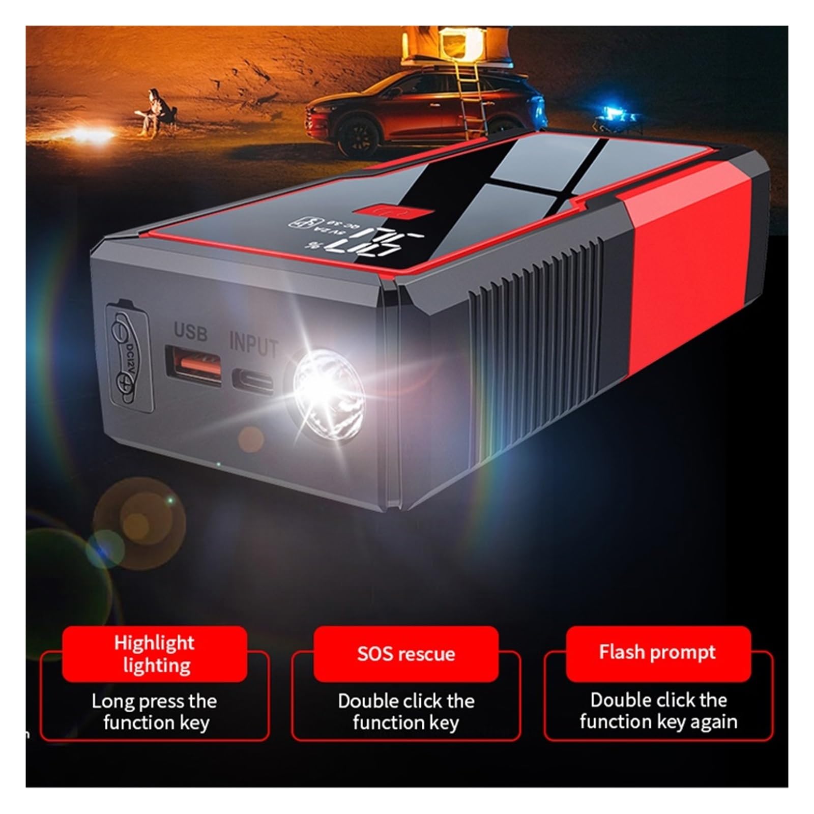12V 2000A Wzmacniacz Rozruchowy Do Samochodu 20000mAh/26000mAh Akumulator Przenośna Ładowarka Awaryjne Urządzenie Do Uruchamiania Awaryjnego Samochodu Power Bank(26000mah)