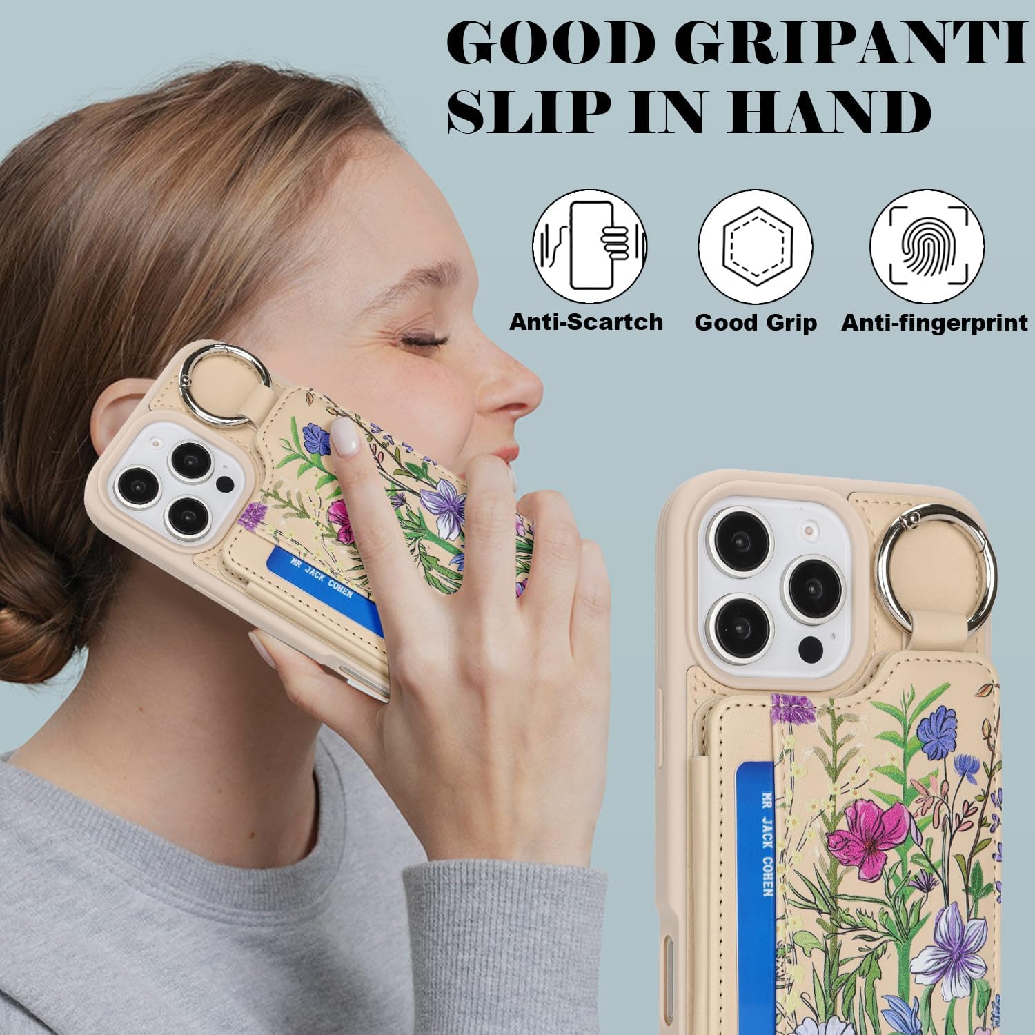 Ｈａｖａｙａ for iPhone 16 Pro Max Case Wallet with Card Holder Keychain Ring Stand PU Leather Phone case Floral Flower with Credit Card Slots Women Men-Beige Flower 3
