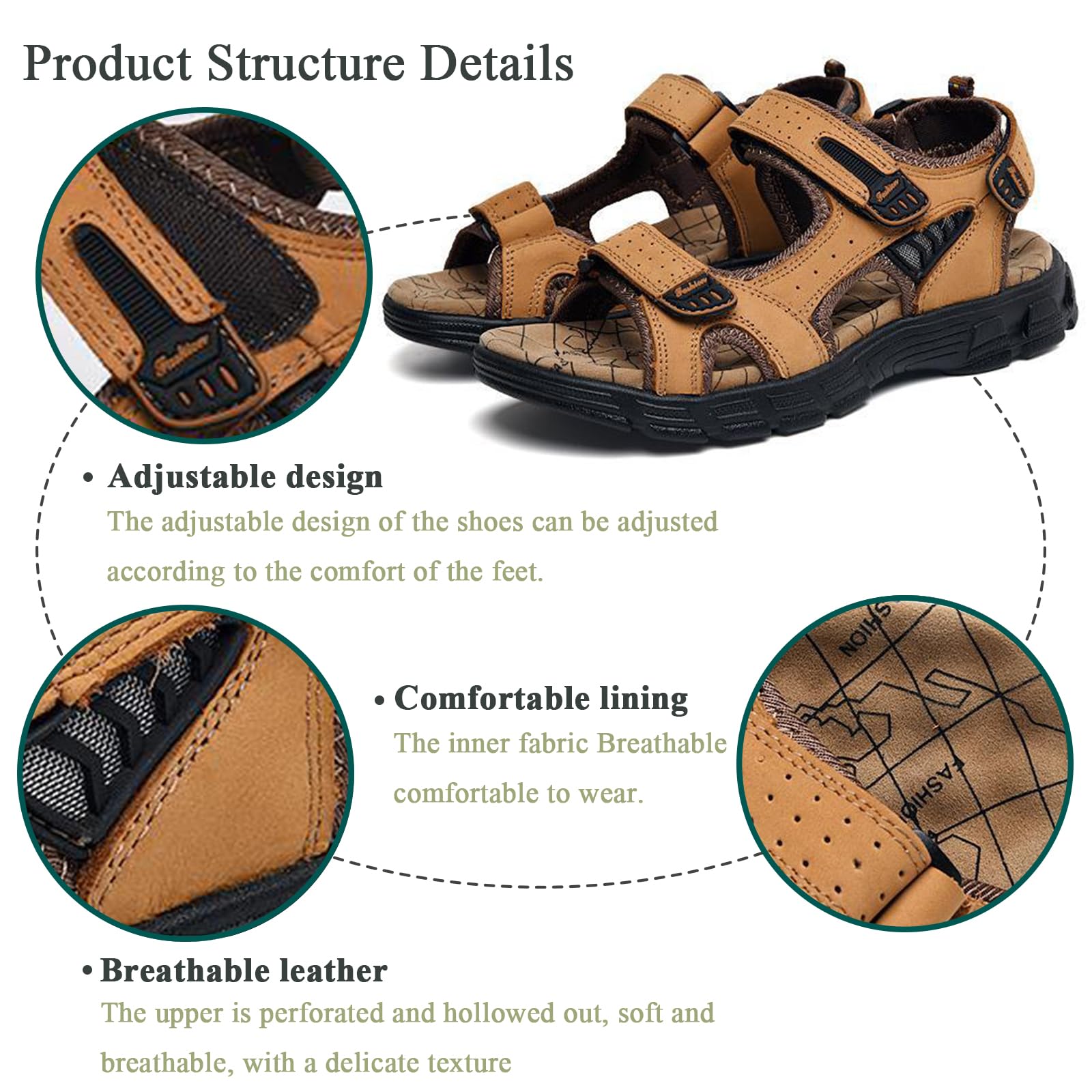 Sandalias Deportivas Hombres, Trekking Casual Zapatos de Montaña, Cuero Sandalias de Playa, Verano Exterior Senderismo Zapatos