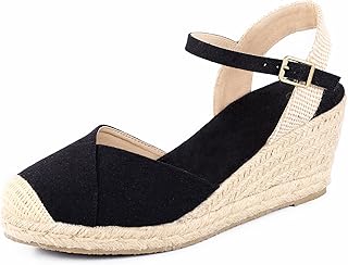 Women's Closed Toe Platform Sandals Summer Buckle Ankle Strap Espadrilles Wedge Sandals