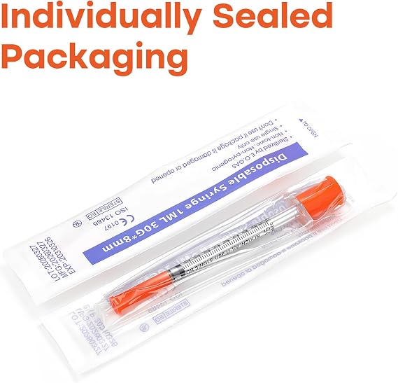 100 Pack, U-100 0.5ml / 50units Measuring Tools, 30G x 1/2