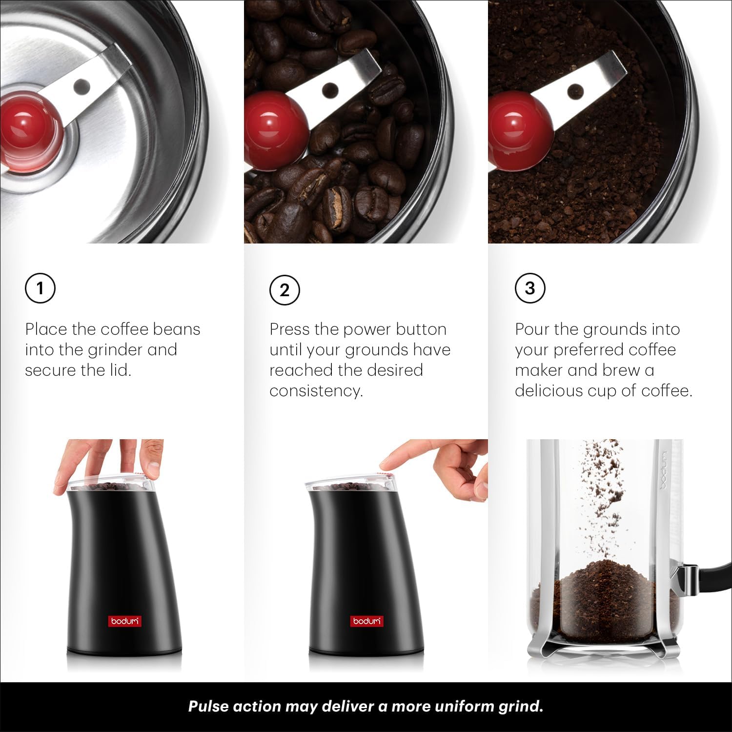 Step-by-step instructions for using Bodum C-Mill Grinder