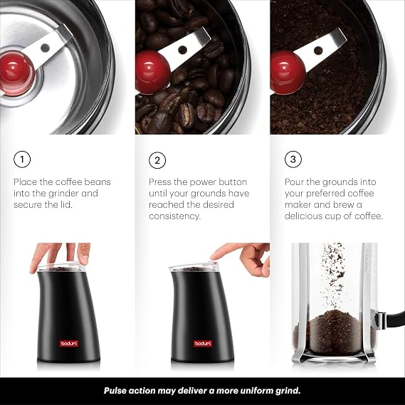 Bodum C-Mill Electric Blade Coffee and Spice Grinder, Stainless Steel Blade, Black