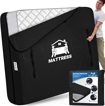 Mattress Bags for Moving, BETU Mattress Protector Waterproof Mattress Cover Full Size Storage Bags with 8 Heavy-Duty Handles and Zipper for Bed Extra Thick Large Reusable 77"x57"x15" Black