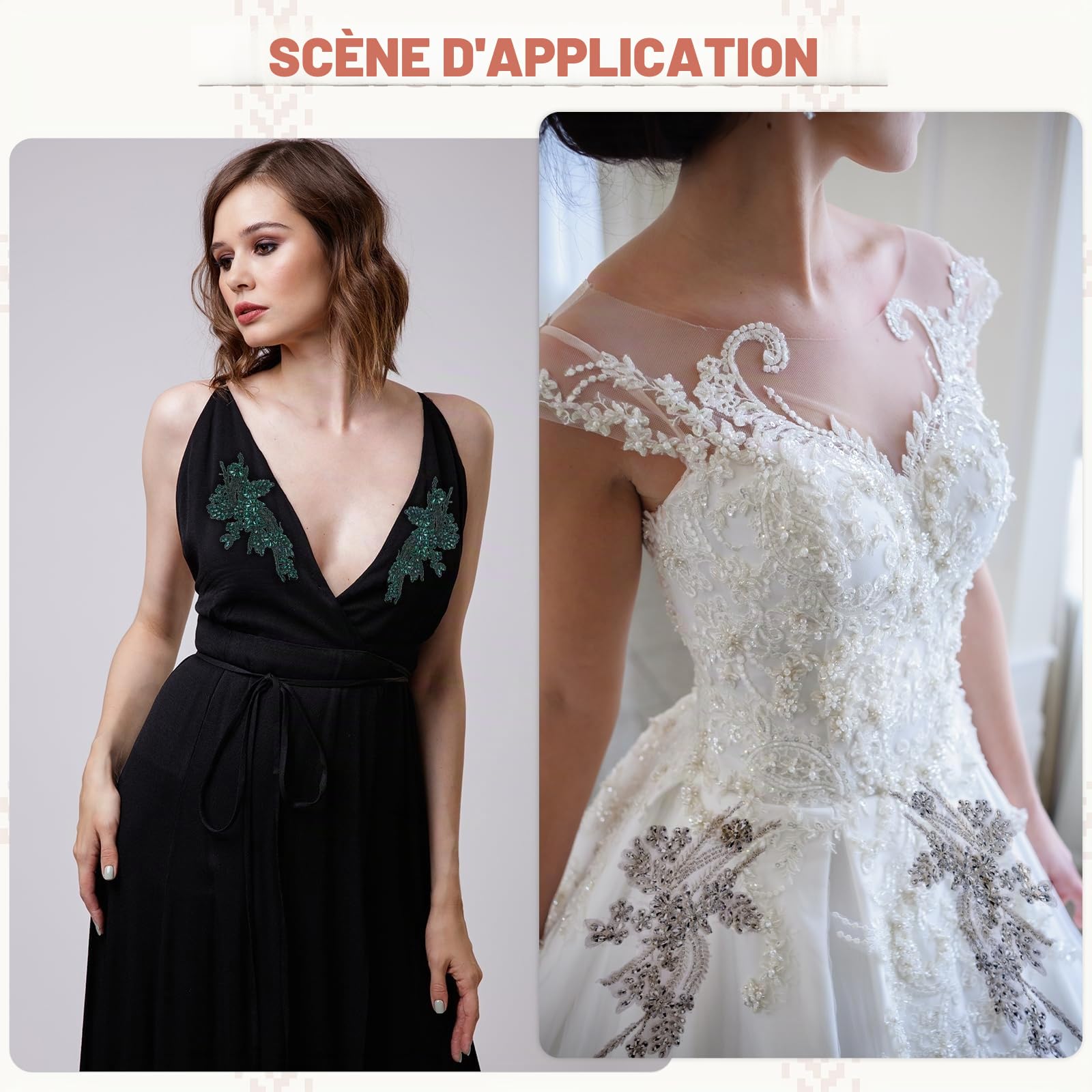 QUARKZMAN 2 Pack Appliques En Strass, 26.5x18 cm Patches En Dentelle Dorée À Coudre Appliques En Strass Perles Sequins Pour Couture Robes Décoration De Mariage Soirée Robe De Soirée