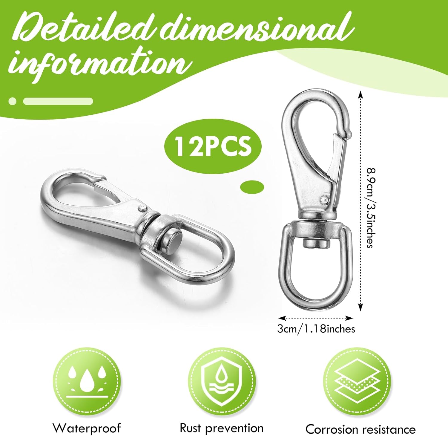 Hicarer 12 Pcs Stainless Steel Swivel Snap Hooks 3.5 Inch Heavy Duty Flag Clips Diving Clip Spring Hooks for Dog leashes Keychains Boat Ropes Bird Feeders Pet Chains - Image 2