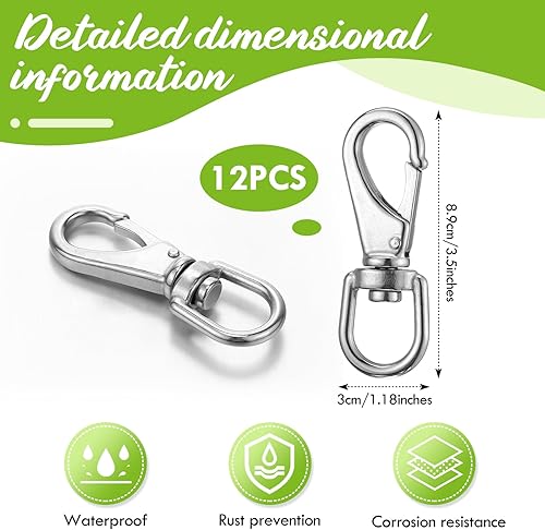 Miniatura 2 de Hicarer 12 ganchos giratorios de acero inoxidable de 3.5 pulgadas, clips de bandera resistentes para buceo, ganchos de resorte para correas de