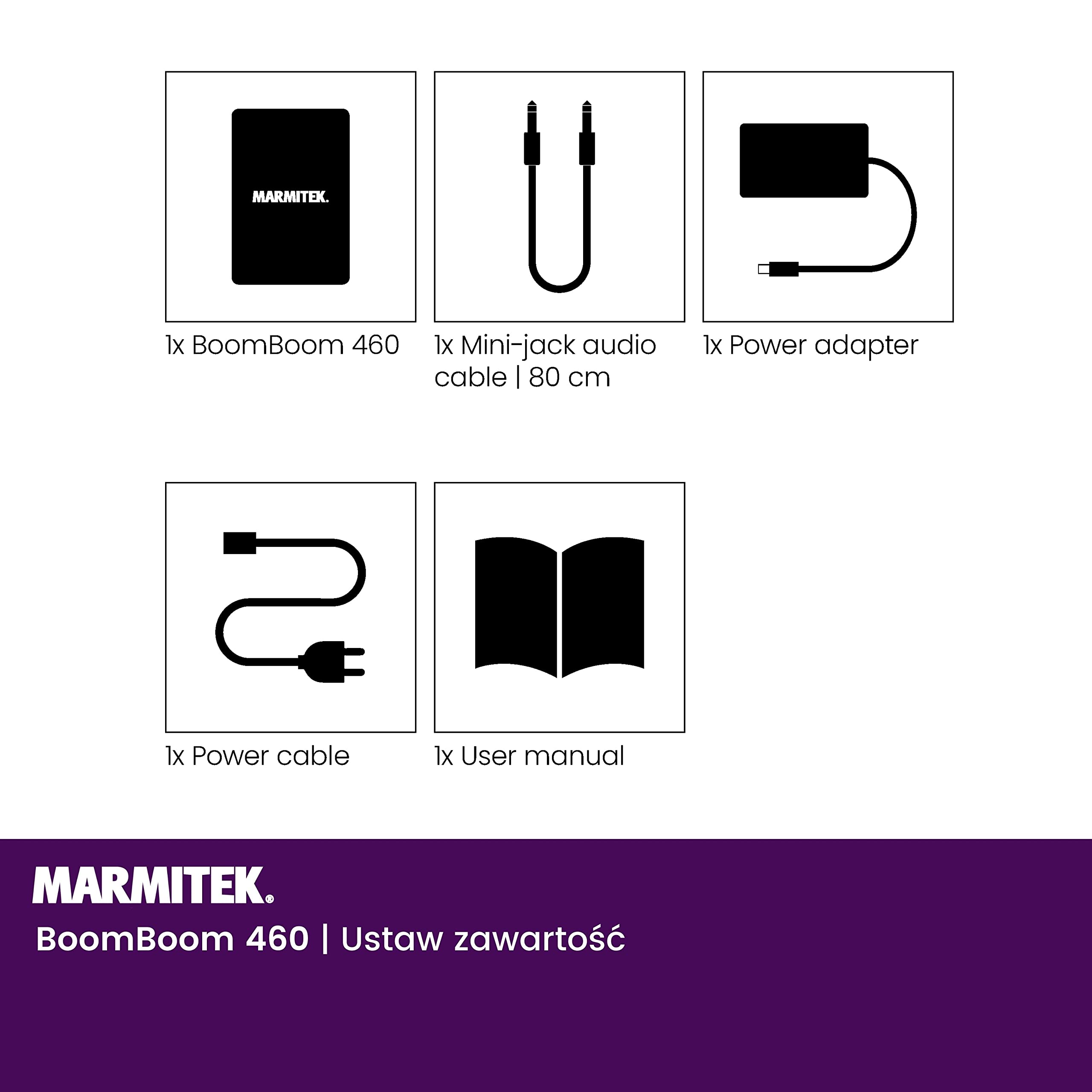 Marmitek BoomBoom 460 - Odbiornik Bluetooth z cyfrowym wzmacniaczem aptX | Audio receiver do głośników pasywnych, 2x20 W RMS, wejście AUX, wyjście głośnikowe i mini wzmacniacz stereo