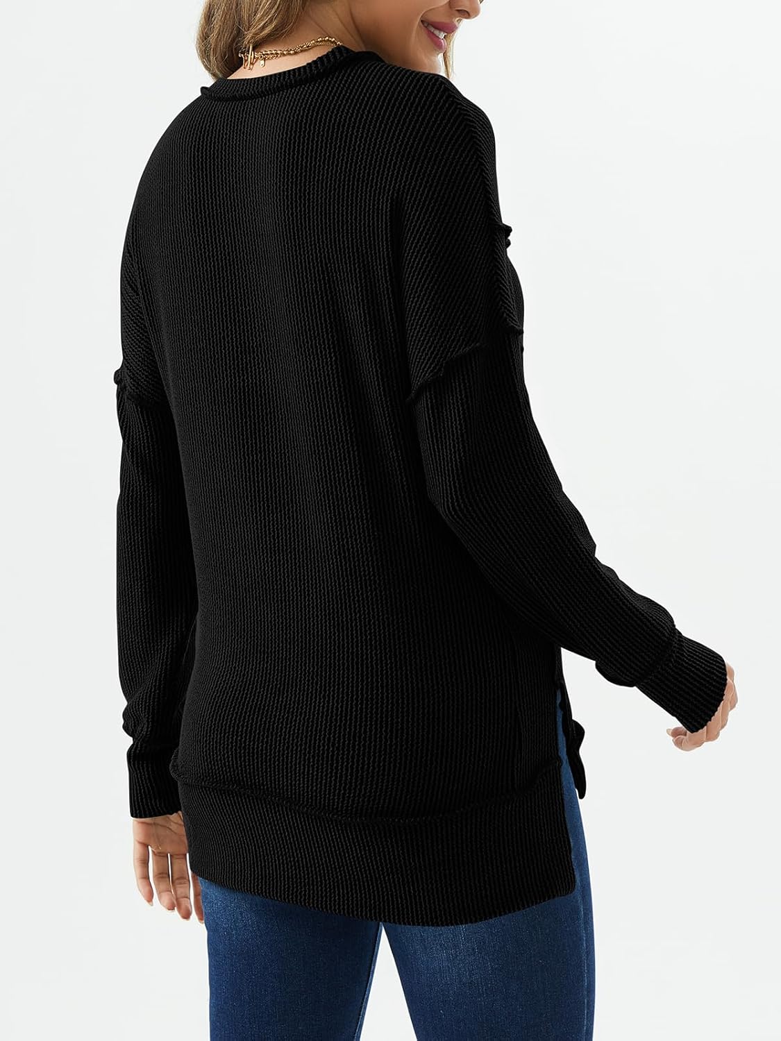 AirZeal Womens Long Sleeve Tops Ribbed Loose Fit Oversized Shirt with Side Slit High Low Hem Fall T Shirts - Image 6