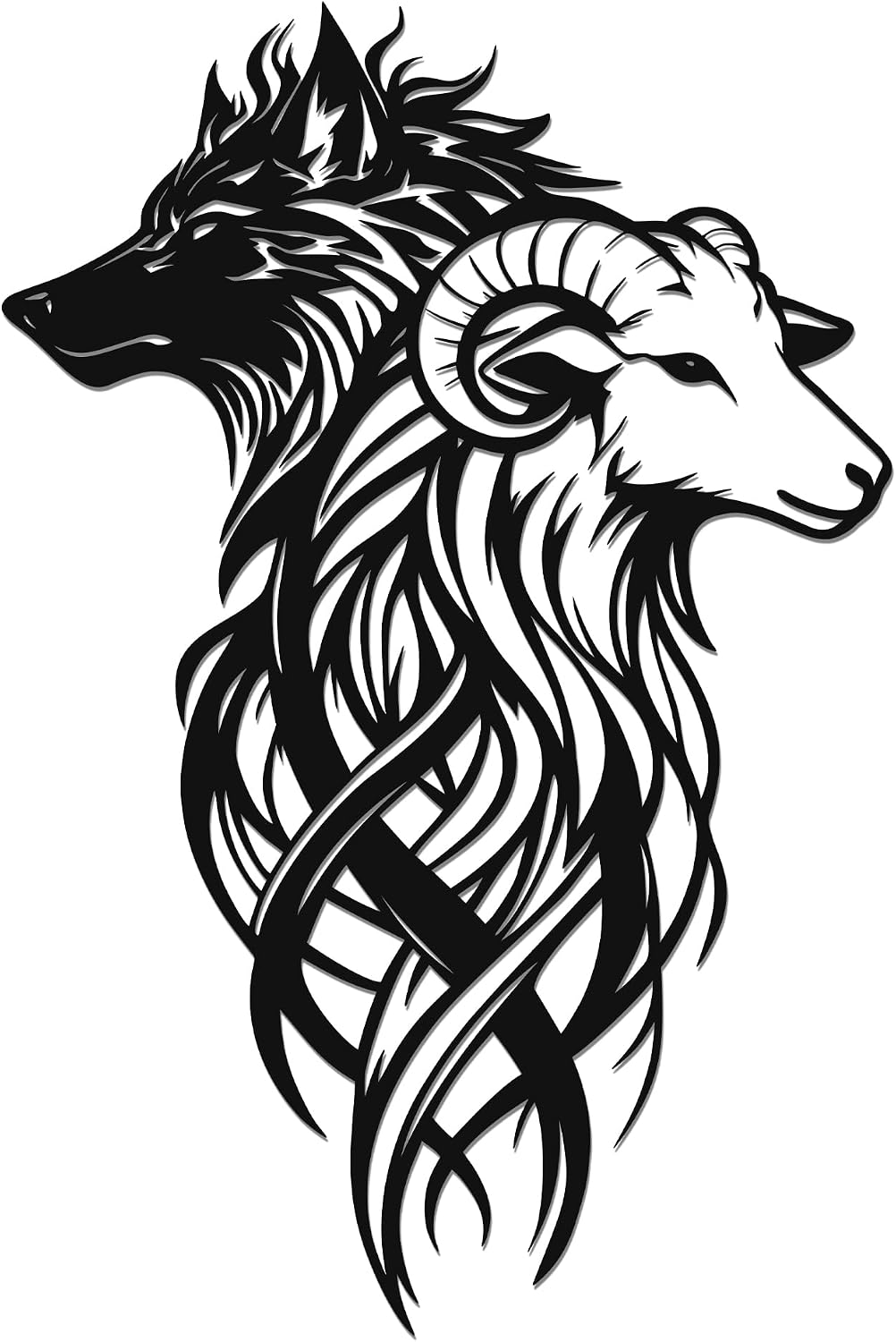 Xedatric Metal Wolf Heads Wall Decor – Black & White Dual Art