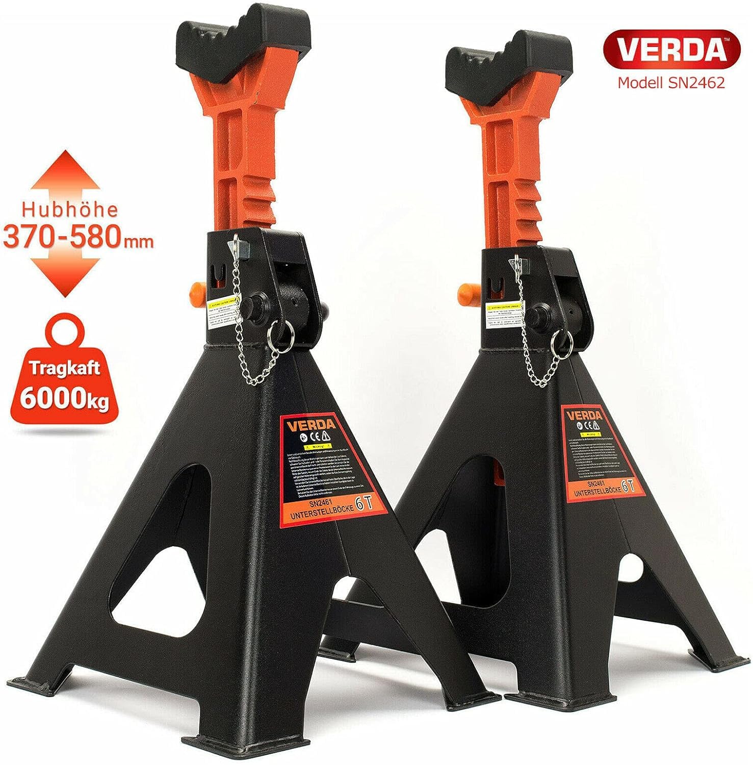 Verda Chandelles 6T 385-600 mm avec sécurité et support en caoutchouc pour cric - Choix du modèle - Changement de pneu professionnel