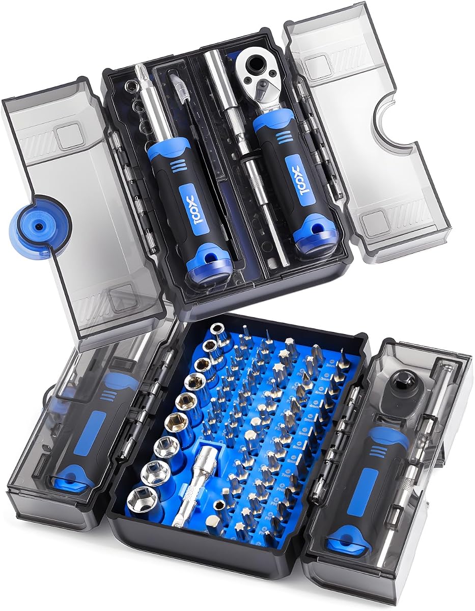 XOOL 78-Piece Ratchet Wrench & Screwdriver Tool Set with Metric 1/4" Sockets 4–12mm, Magnetic Precision & Standard Bits for Electronics, Home Repair & DIY