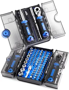 XOOL 78-Piece Ratchet Wrench & Screwdriver Tool Set with Metric 1/4" Sockets 4–12mm, Magnetic Precision & Standard Bits for Electronics, Home Repair & DIY
