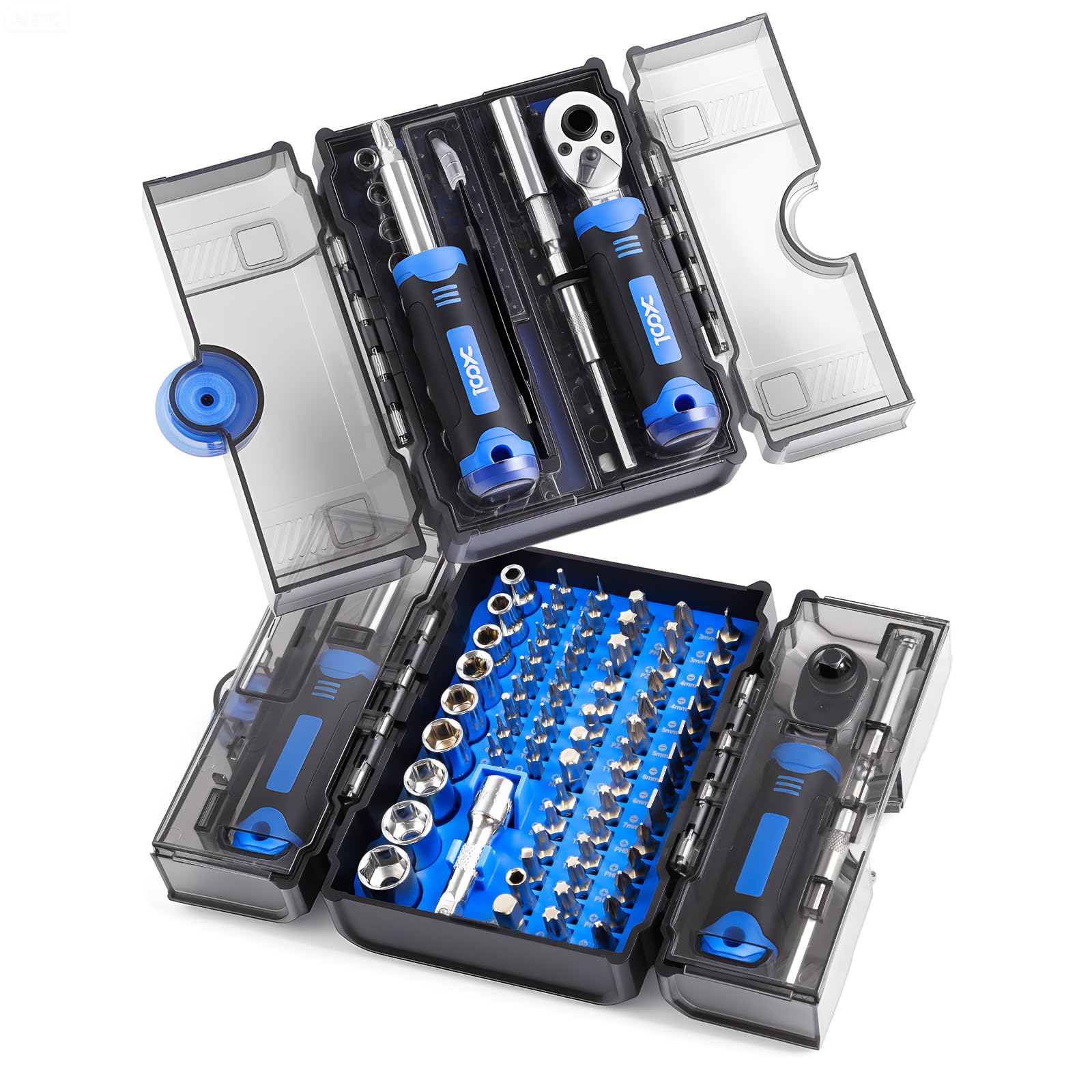 XOOL 78-Piece Ratchet Wrench & Screwdriver Tool Set with Metric 1/4"(6.5mm) Sockets (4–12mm), Magnetic Precision & Standard Bits for Electronics, Home Repair & DIY