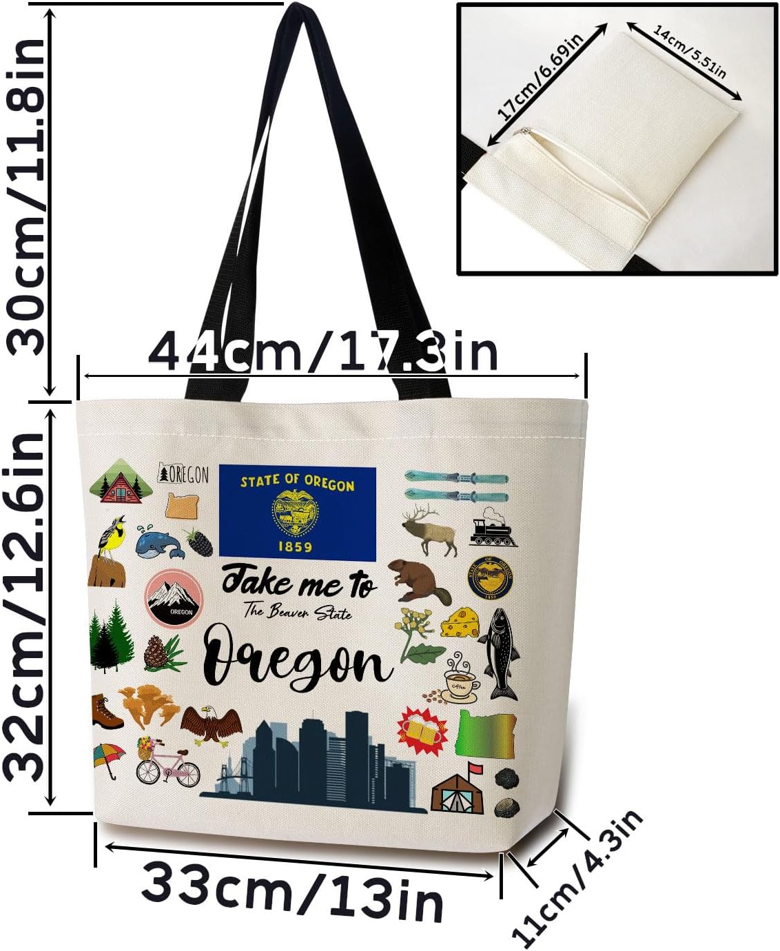 Take Me To Oregon Tote Bag Reusable Grocery Bags Aesthetic Shopping Shoulder Handbag with Interior Pocket Lightweight & Washable Stylish Oregon Travel Present for Women