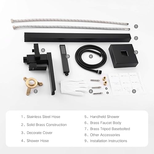 Miniatura 6 de TapLong Freestanding Bathtub Faucet Tub Waterfall Filler Floor Mount Bathroom Faucets Brass Single Handle with Hand Shower High Flow Rate Max 6 GPM