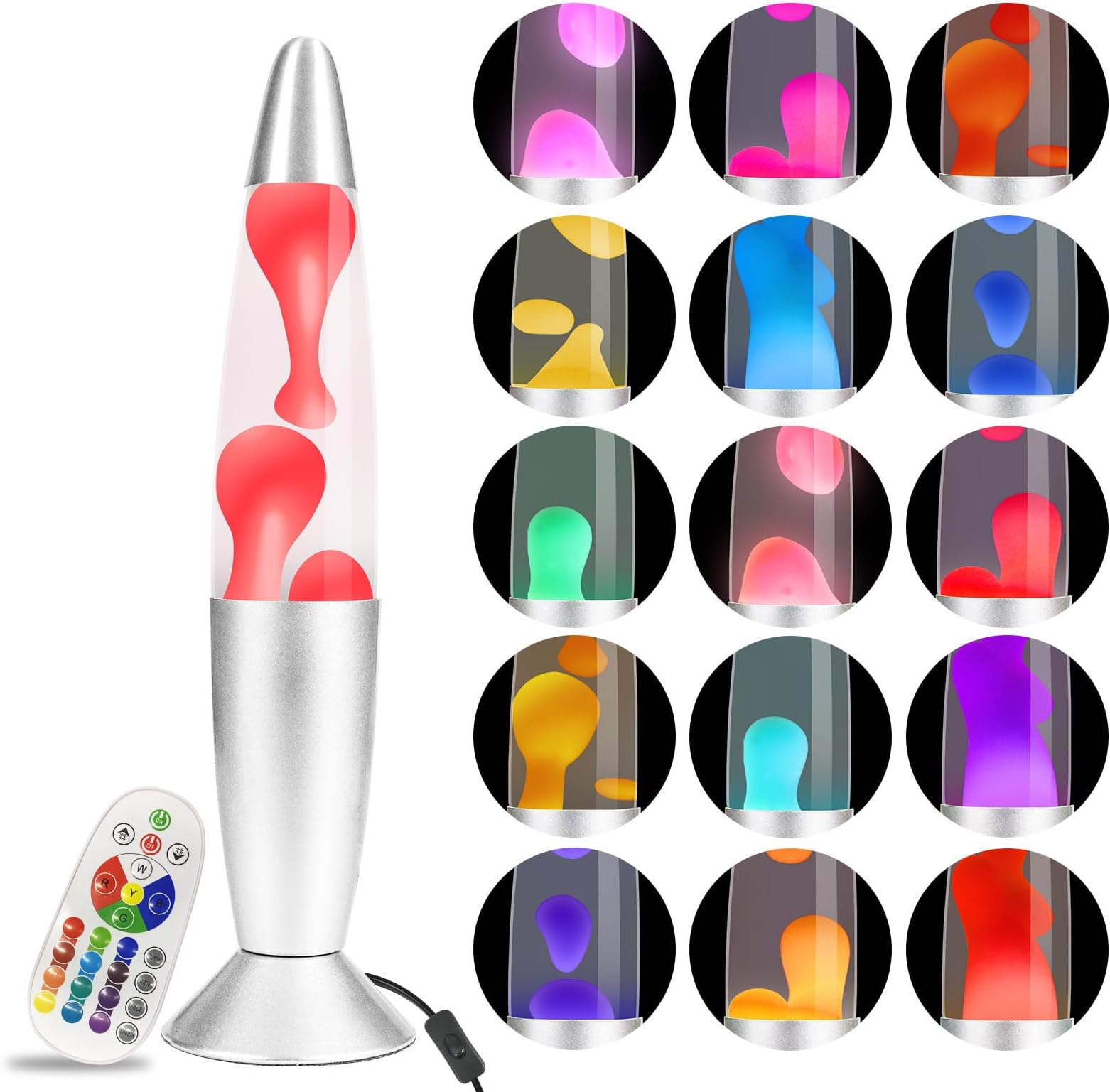 13.5''LED Liquid Motion Lamps with Remote 17 Colour Changing Lamp White Liquid & White Wax Lamps for Adults Kids Gift for Christmas Birthday Mood Light for Bedroom Home Decor