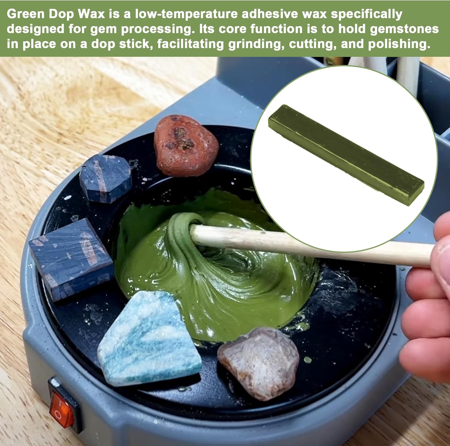 Green DOP Wax for Lapidary Cabochon Forming Cutting and Polishing Dopping Wax Sticks Stone Dopping Wax Lapidary DOP Wax (4 Pieces)