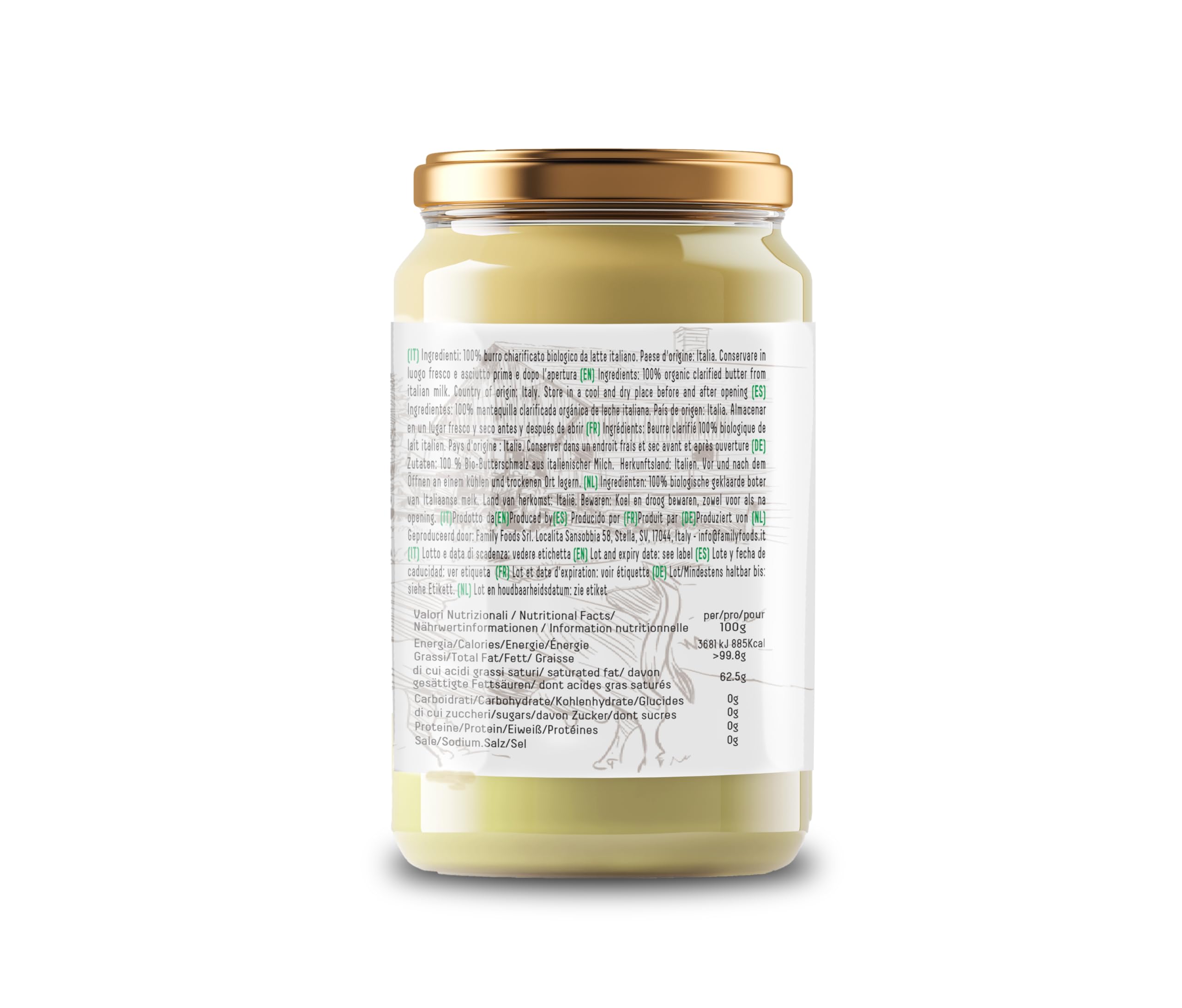 Cibo Ghee Ecológico 500g - Leche de Parma y Reggio Emilia - Vacas de Pasto - Punto de Humo 250°C