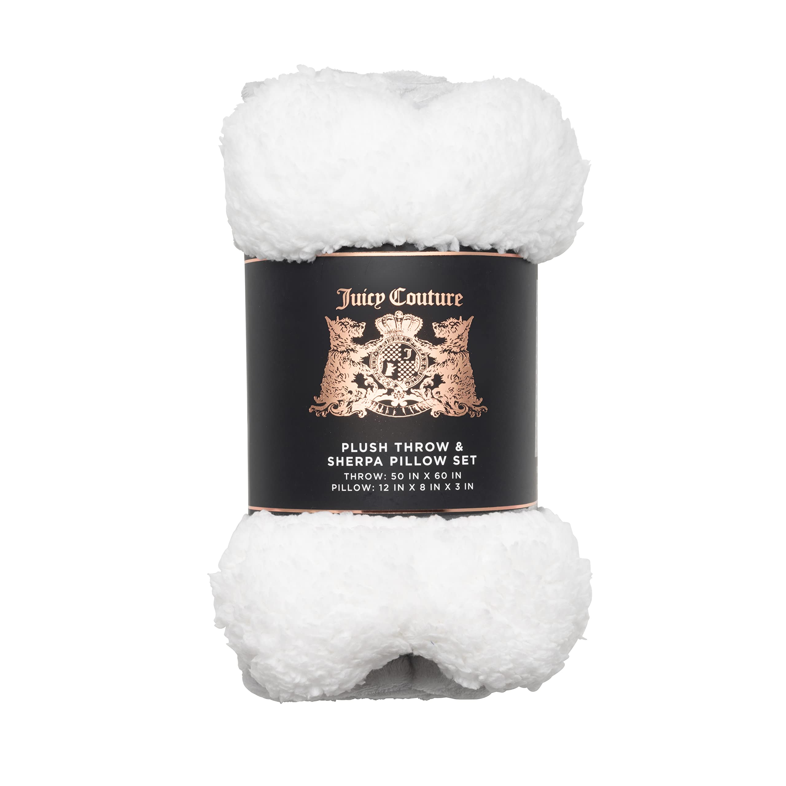 Juicy Couture Graue Pfoten und Streifen Hundedecke mit Sherpa-Knochenförmigem Kissen – Plüsch-Welpendecke, Überwurf, atmungsaktiv, leicht, maschinenwaschbar, Katzendecke für kleine, mittelgroße und