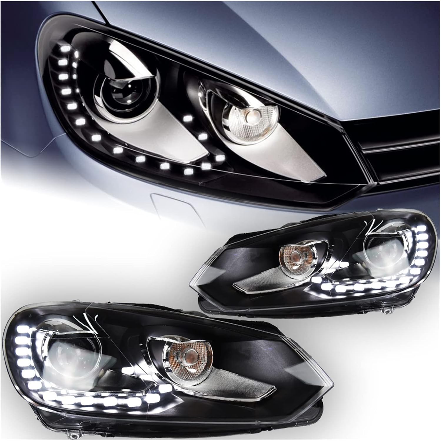 Car Styling Compatible with VW Golf 6 LED Headlight 2009-2012 R20 Design Golf LED DRL Hid Head Lamp Angel Eye Bi Xenon Beam Accessories(Headlight LED)