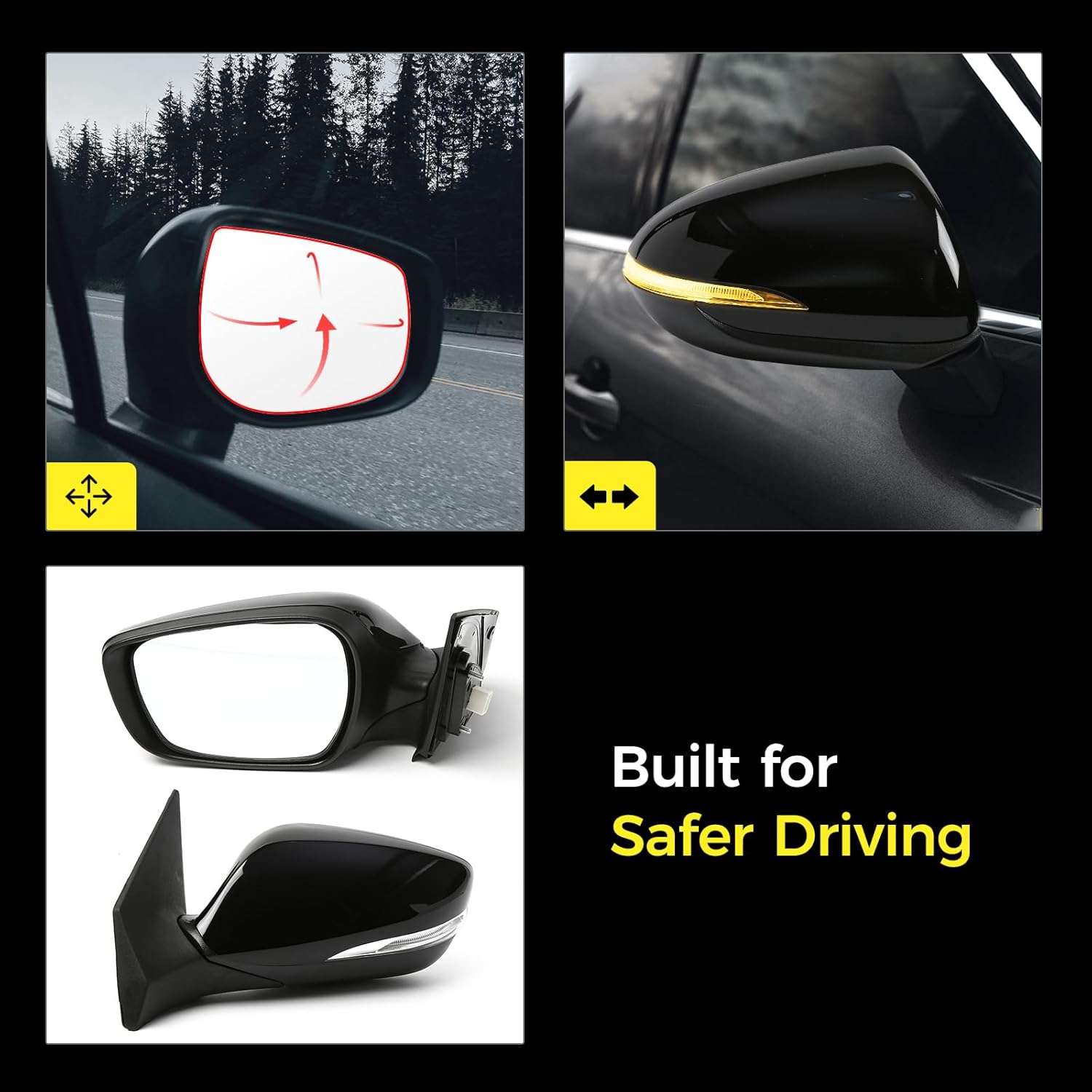 Driver Side Mirror (Left/LH) Compatible with Hyundai Elantra 2011-2013, Power Adjust, Manual-Folding, w/Turn Signal, 5-Pin Connector, Black Housing, Replaces 87610-3Y100, HY1320179