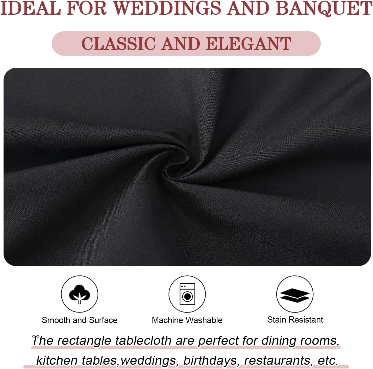8 Pack Black Tablecloths 60 x 126 Inch Polyester Table Cloths for 8 Foot Rectangle Tables, Wrinkle Resistant Washable Fabric Rectangular Tablecloth for Buffet, Wedding, Party, Banquet