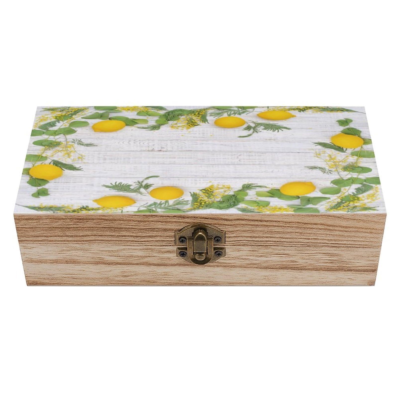 Fruit Leaves of Lemon Branch Frame Wood Keepsake Box Wooden Box with Hinged