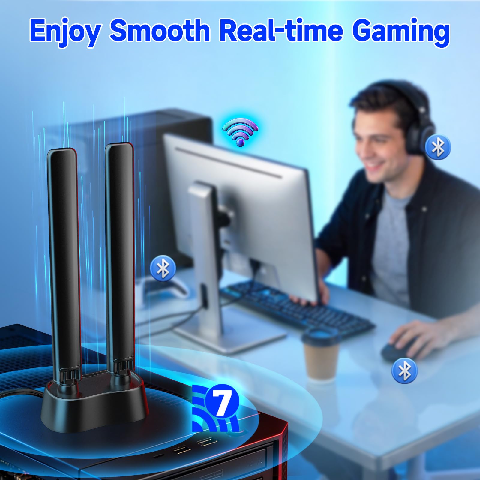 Eightwood Antena WiFi 7 Tri-Band 7dBi do PC Wspiera WiFi 6E/7 (2.4/5/6GHz) Kompatybilna z ASUS ROG STRIX B850-E X870E-E ROG MAXIMUS Z890 TUF GAMING B850 Z890 Gaming - Magnetyczna Podstawa z kablem 2m