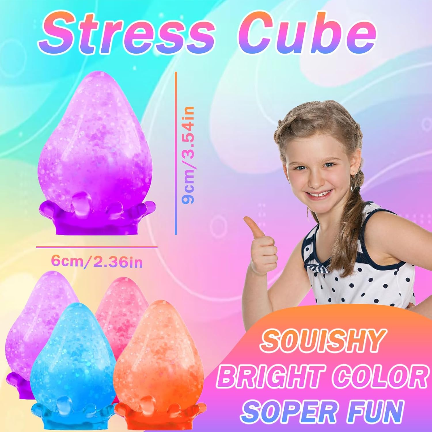 Fidget Toys Stress Cube, Slow Rising Ice Cube Squishy, Sensory Fidget Toys for Anxiety Relief, Sensory Squishy Toys for Kids with Autism, Calming Toys (Orange)