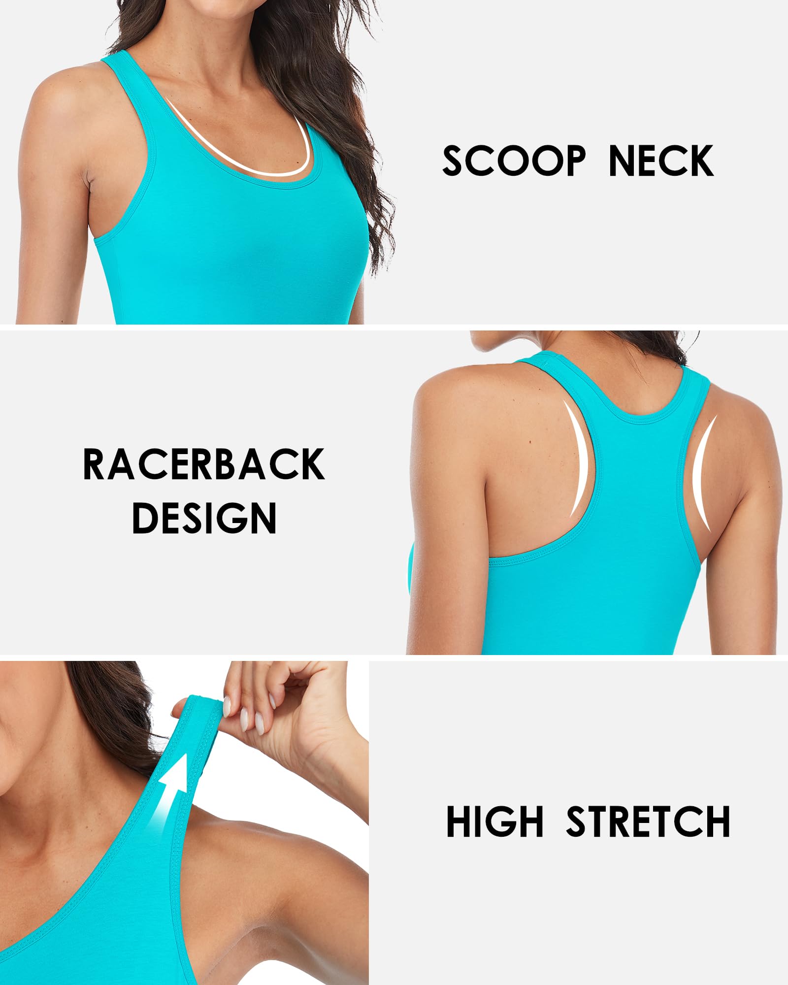 beautyin Bawełniane topy na ramiączkach dla kobiet półka biustonosz regulowany pasek spaghetti tank top podstawowy podkoszulek Cami