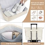 Gym Bag for Women, Sports Travel Duffel Bag with USB Charging Port, Weekender Overnight Bag with Wet Pocket and Shoes Compartment for Women Girls Travel, Gym, Yoga, School (Off White)