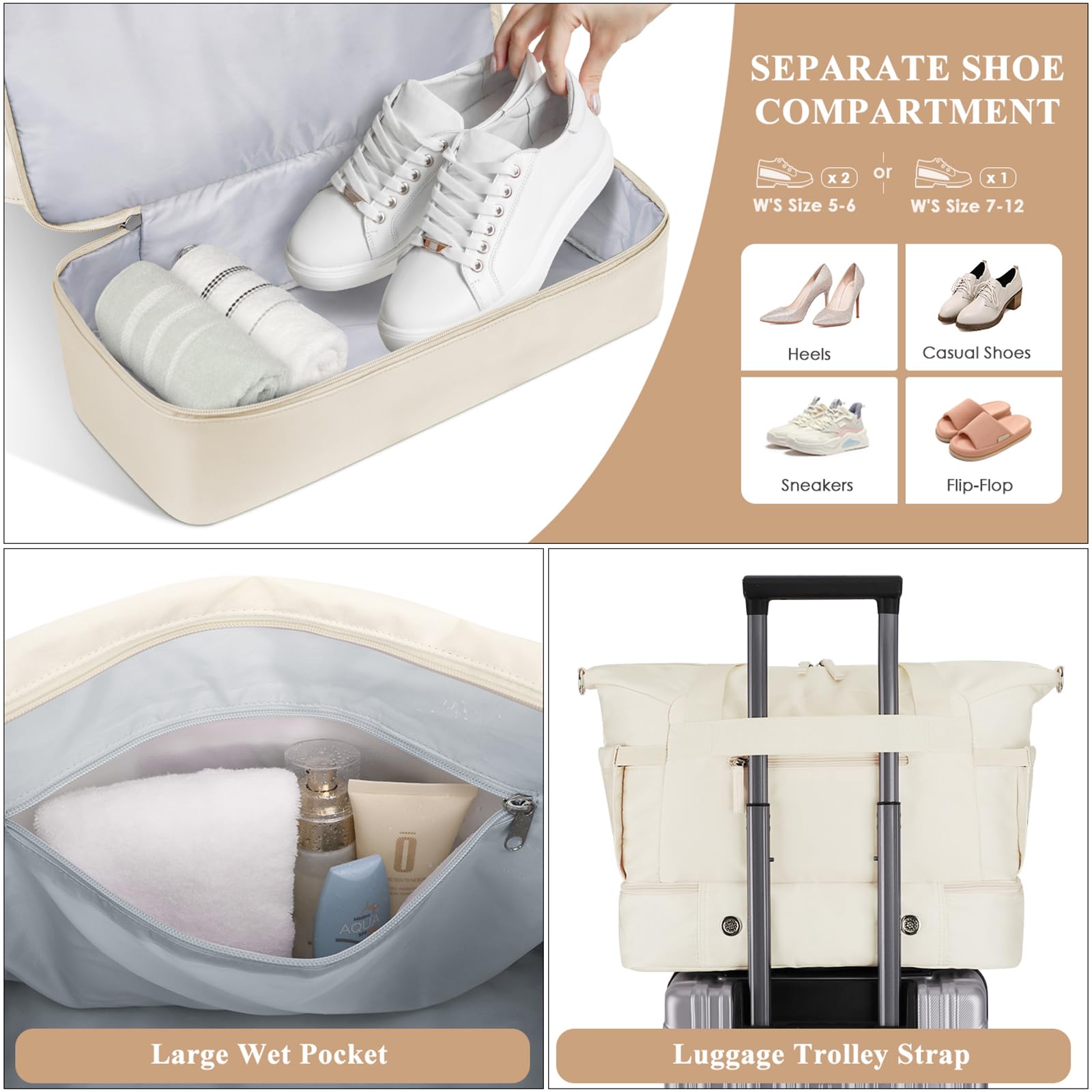 Gym Bag for Women, Personal Item Travel Bag with Shoes Compartment for Trip view 4