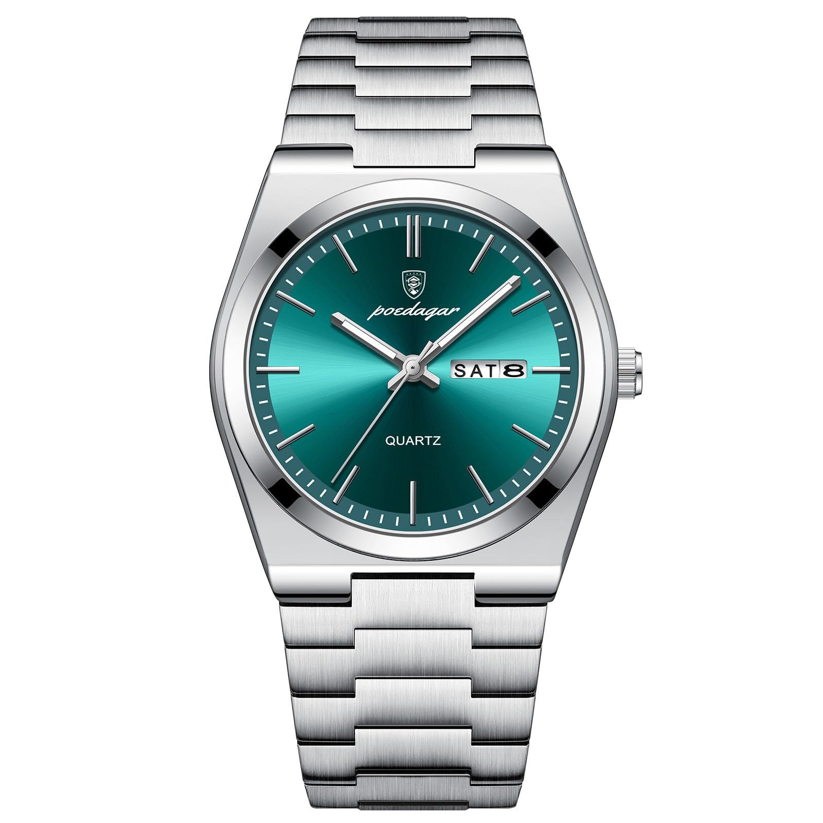 Poedagar Orologio da polso da uomo, al quarzo, impermeabile, luminoso, con data, settimana, alla moda, business, classico, in acciaio inox, orologio da uomo
