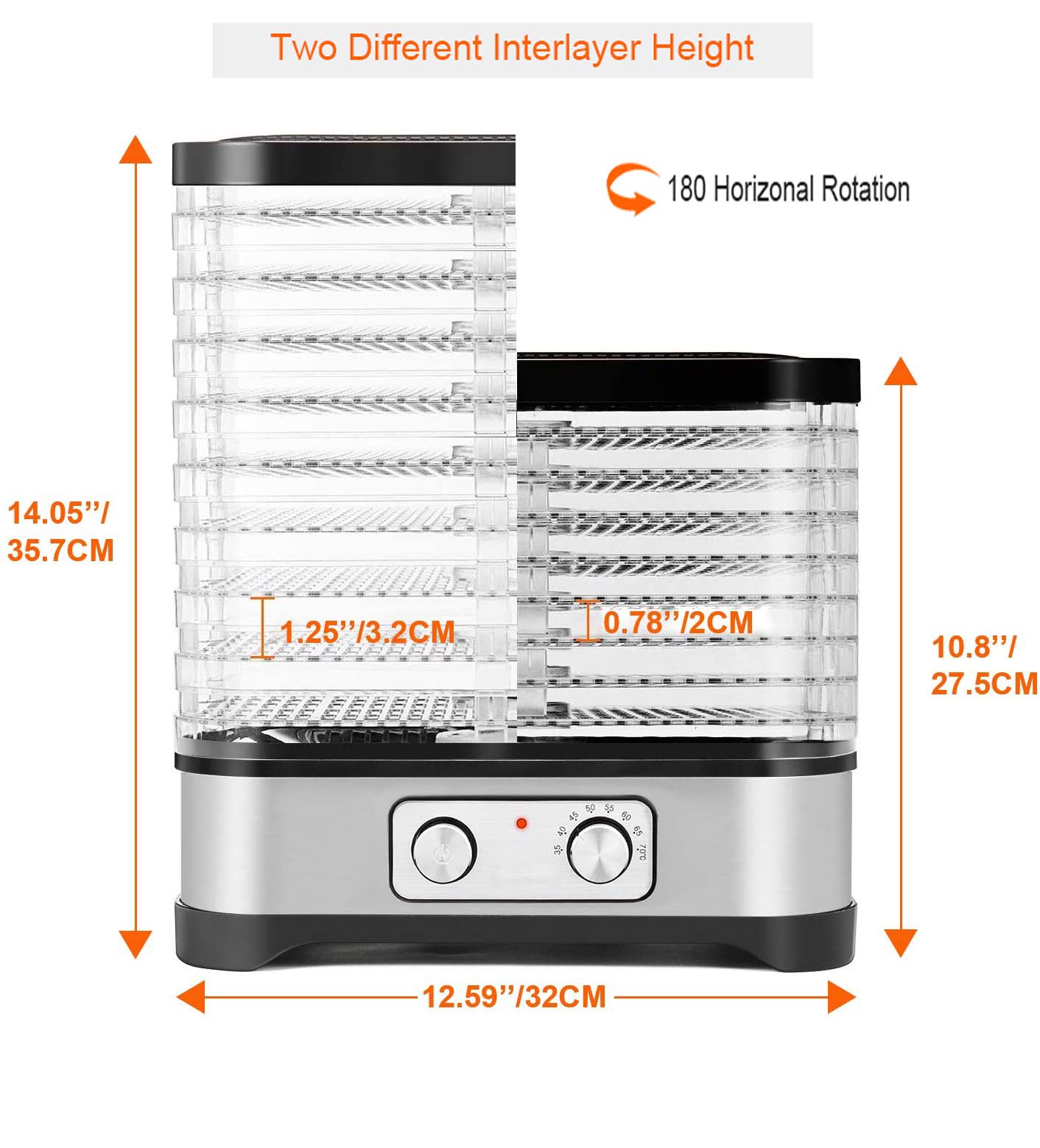 Food Dehydrator Machine, 8-Tray Fruit Dehydrators with Temperature Control(95ºF-158ºF) Knob Button for Jerky/Meat/Beef/Fruit/Vegetable, 400 Watt, BPA Free