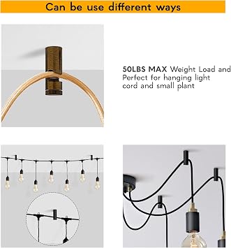 DC VOLTAGE Ceiling Cable Mount Hook Pack for Swag Pendant and Chandelier Lighting Minimalist Cord Keeper Swag Hook for Ceiling and Wall Modern Ceiling Hooks for Swag Light Easy Fit (Pack 1)
