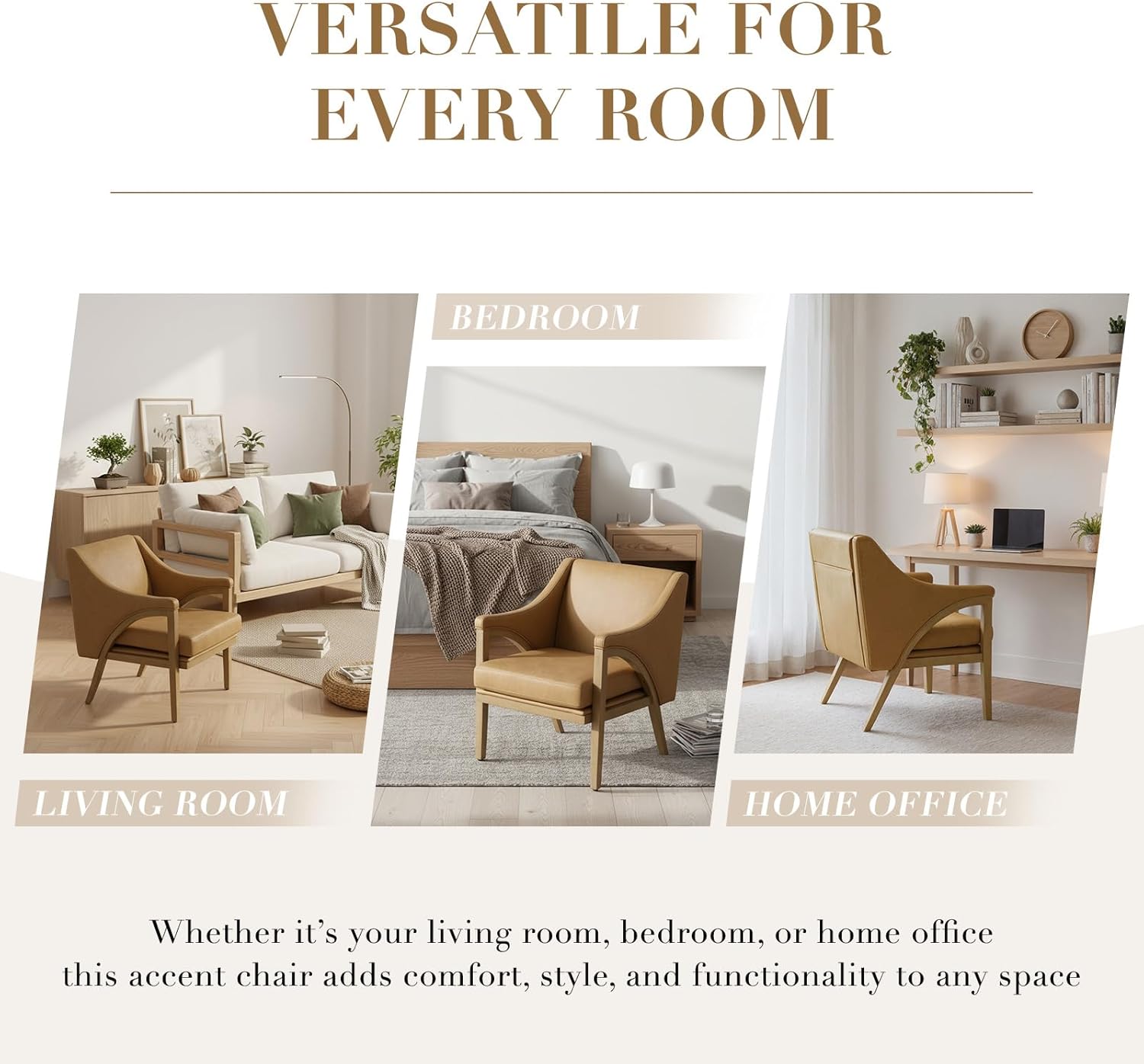 Mid Century Modern Accent Chairs Set of 2 with Barrel Back, Upholstered Armchair Comfy Reading Chairs with 4" Thick Cushion, Solid Wood Legs for Living Room/Bedroom/Reading Corner, PU Fabric, Brown