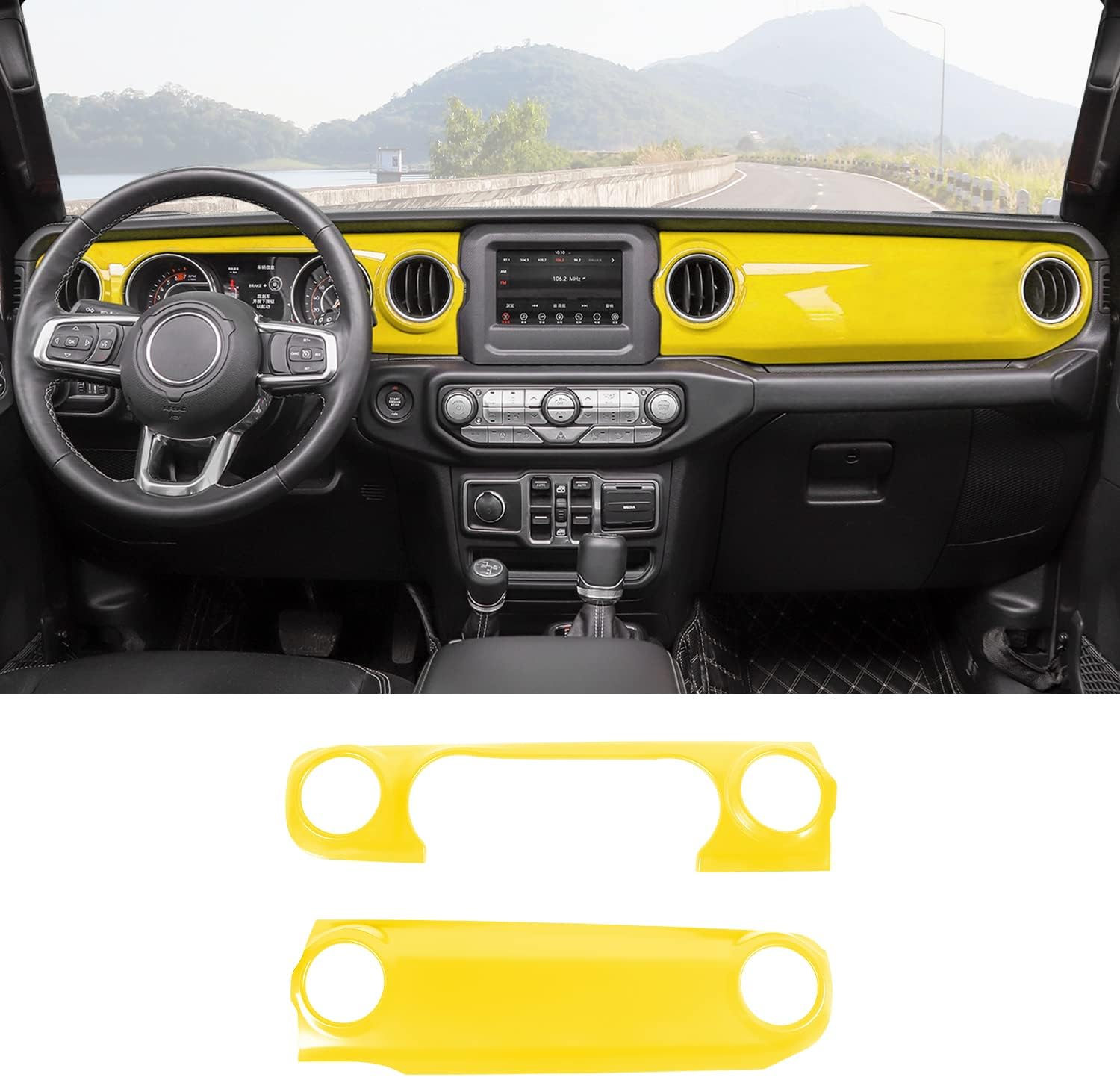 RT-TCZ Center Console Trim Cover Dashboard Control Panel Cover Decorative Interior Accessories for Jeep Wrangler JL JLU & Gladiator JT 2018-2022,Yellow