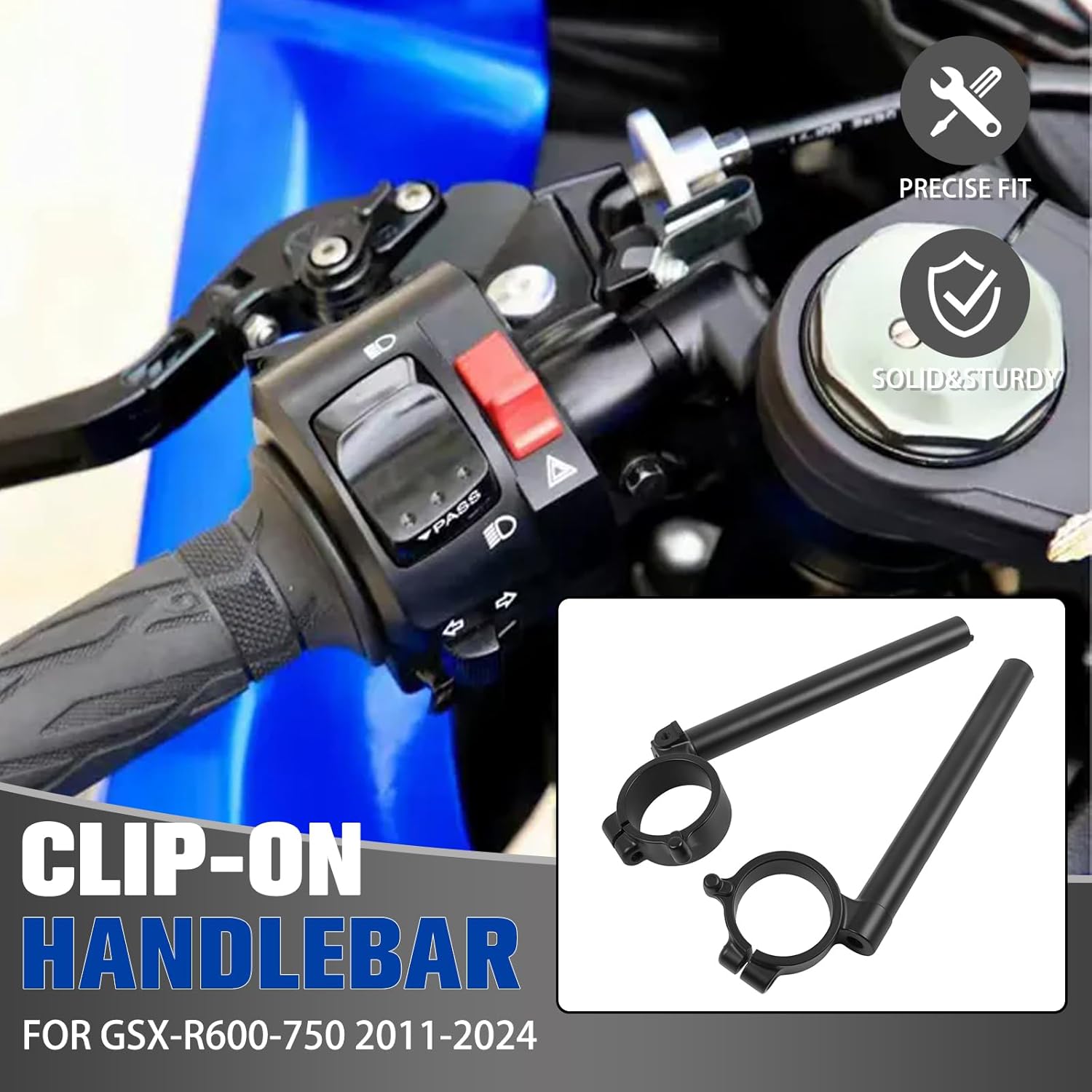 Aluminum Fork Clip ons Handle Bars Motorcycle Handlebars Clip On Replacement for SUZUKI GSXR600 GSXR750 GSXR 600 750 2011-2025 K11 L11 L12 L13