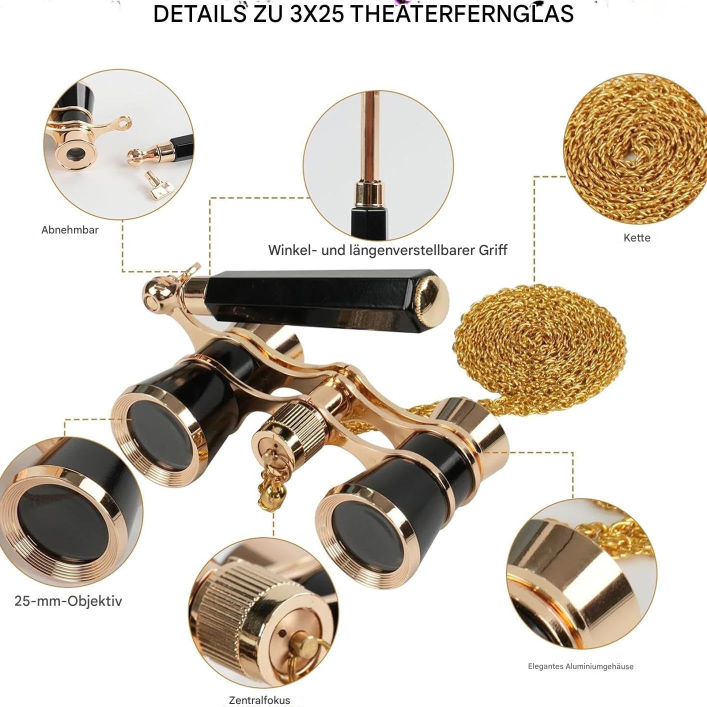 Prismáticos Vintage Binoculares Compactos Elegantes Con Mango Ajustable