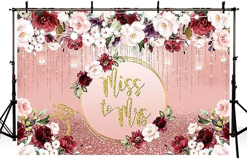 Miniatura 4 de Telón de fondo de 7 x 5 pies para despedida de soltera, color oro rosa, con purpurina, bokeh, rosa, borgoña, floral, fondo de fotografía, boda,