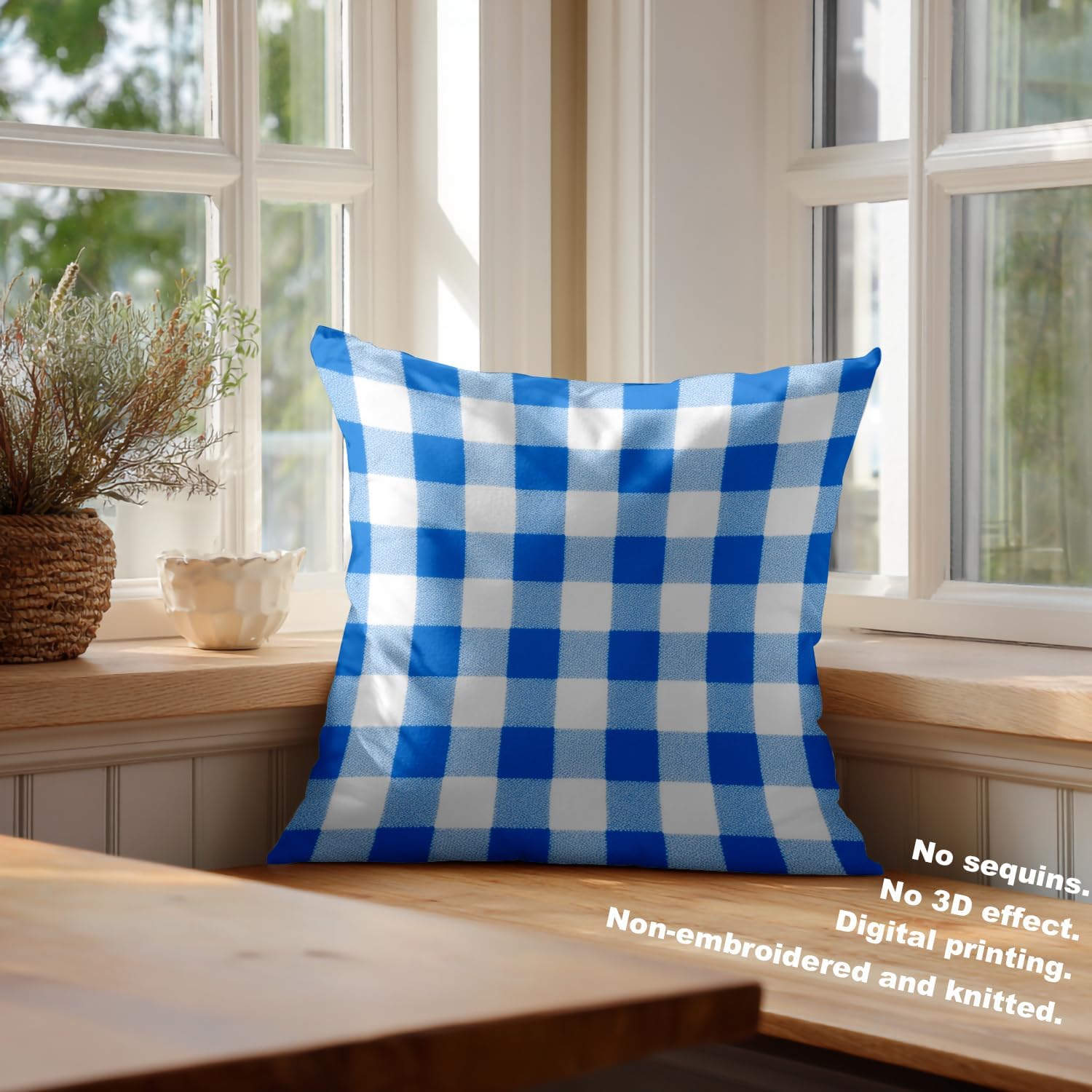 Batmerry Blue White Checkered Throw Pillow Covers,Checkered Blue and White Plaid Decorative Pillow Covers Digital Printing Blended Fabric for Couch Sofa Bed Invisible Zipper 20X20 in