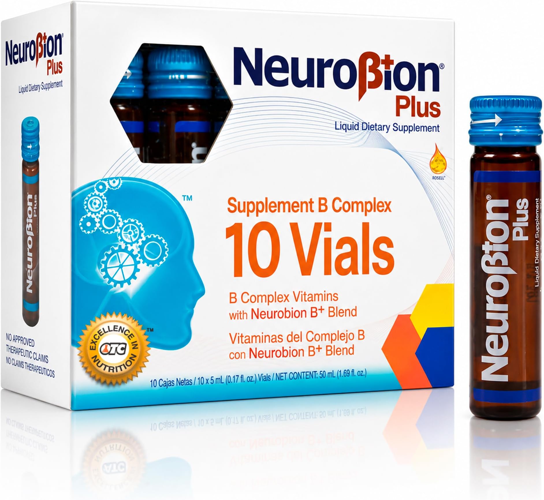 Plus B Complex Liquid Dietary Supplement - Vitamin B12, B6, B1 Drinkable Oral Vials for Daily Energy Support, Nervous System Health & Metabolism Booster for Adults - 10 Liquid Shots