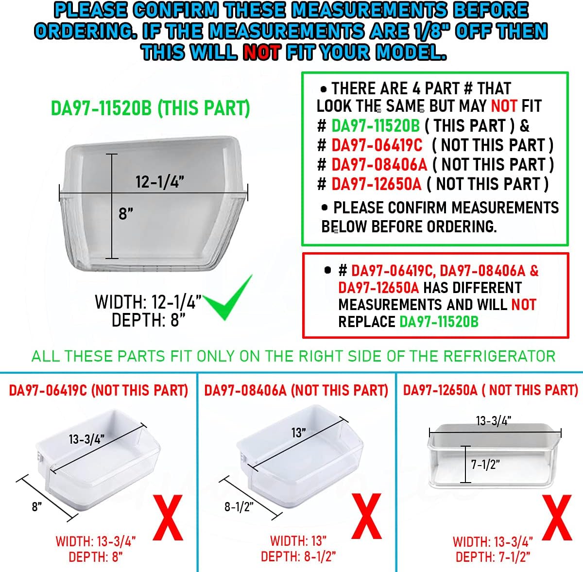 UPGRADED Lifetime Appliance DA97-11520B Door Bin Assembly Guard (Right) Compatible with Samsung Refrigerator - DA63-02832A
