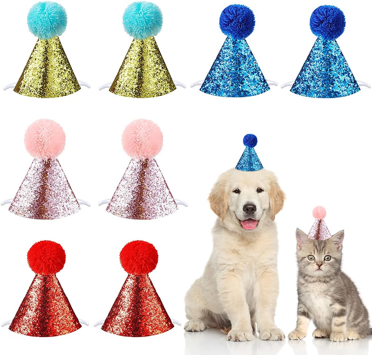 Beiabang 8 Pcs Dog Birthday Hat for Pets Party Pet Headband Hats Charms Grooming Accessories Photo Props for Puppy Kitten Small Cats Dogs