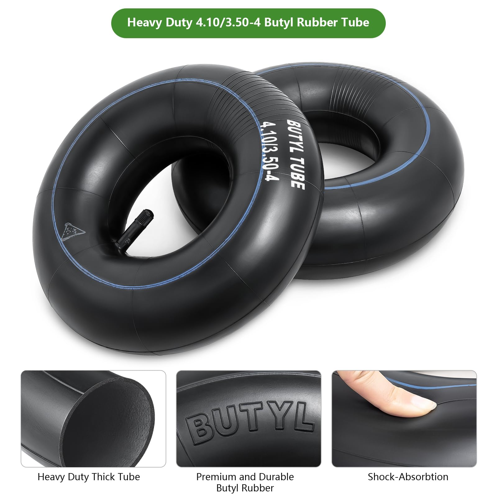 Heavy Duty 4.10/3.50-4 Replacement Inner Tube, TR-13 Straight Valve Stem for Wheelbarrows, Mowers, Hand Trucks, Tractors, Garden Carts, Golf Carts and More (Pack of 2) — view 2