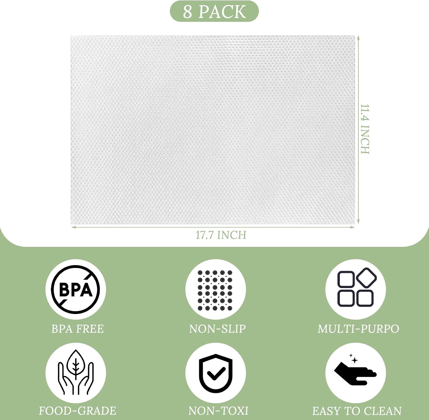 8-Pack Clear Refrigerator Liners, Non-Adhesive Fridge Shelf Liners for Fridge, Washable & Reusable Cabinet and Drawer Liners, Ideal for Home and Kitchen