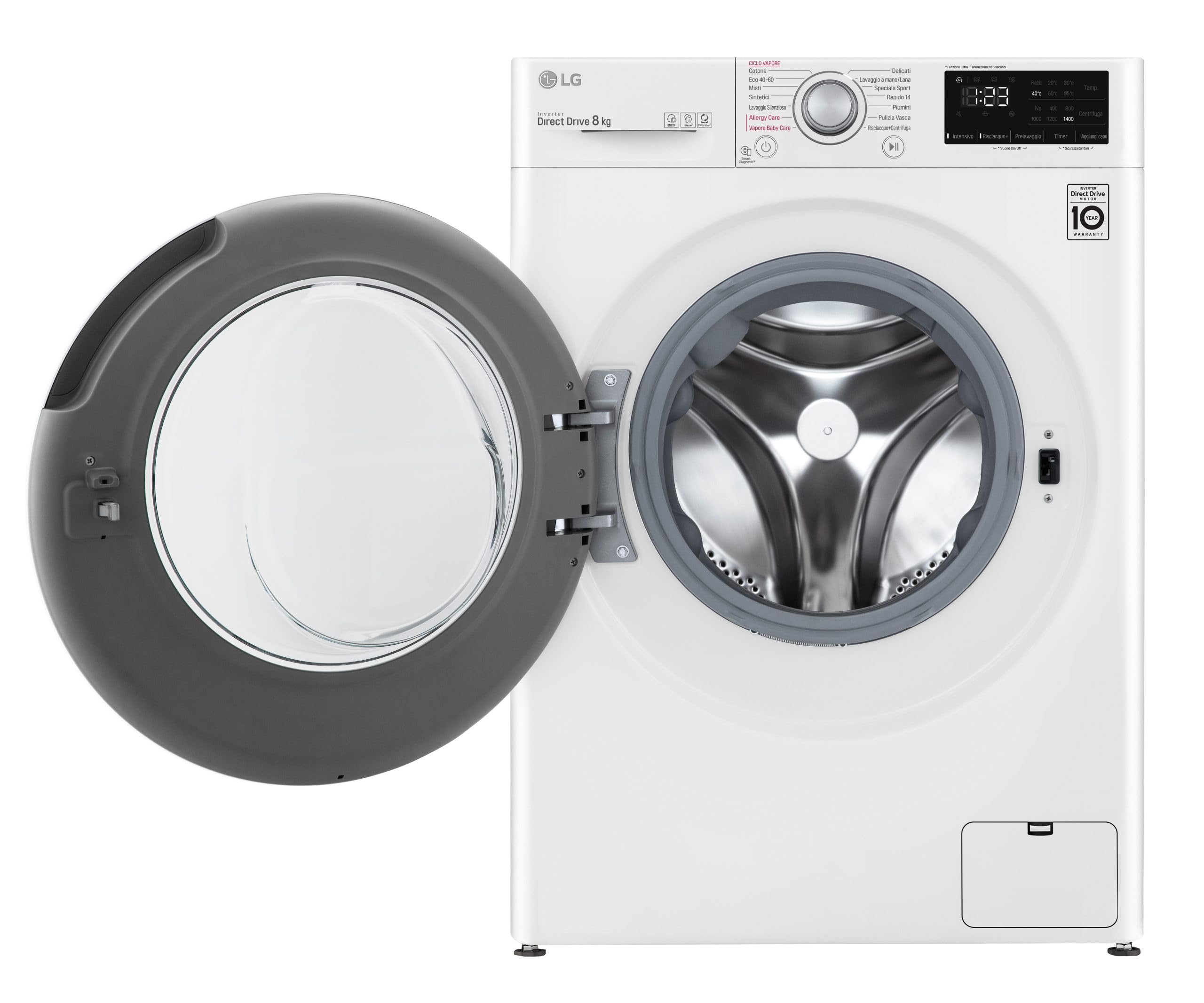 LG AI DD F2WV3S7S4E Lavatrice Slim a Carica Frontale 7 kg, 1200 giri/min, Serie V3, Lavaggio a Vapore, Motore Inverter Direct Drive, Smart Diagnosis, Libera Installazione, Bianca